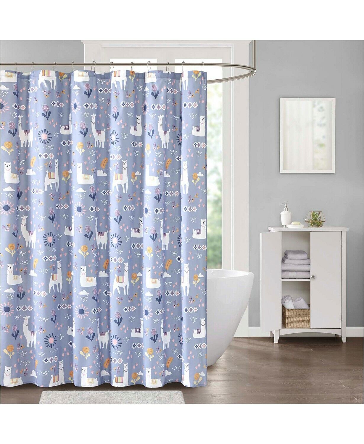 Floral Llama Shower Curtain With Watercolor Design