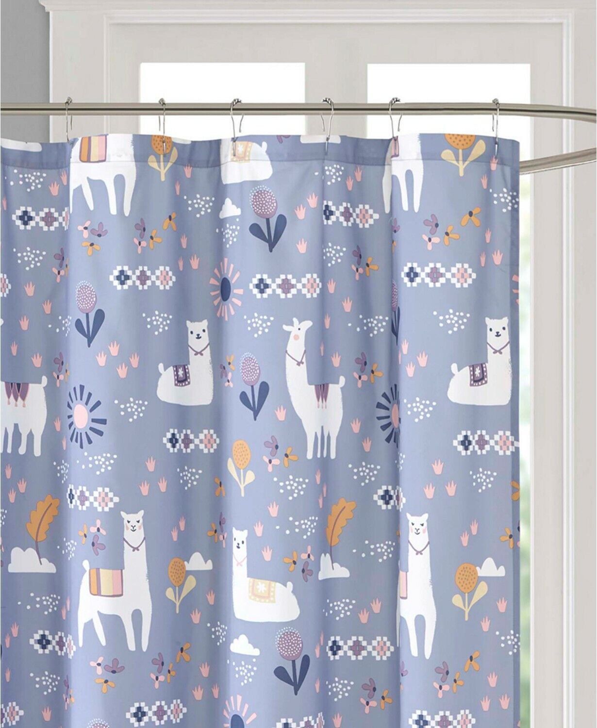 Floral Llama Shower Curtain With Watercolor Design - Image 2