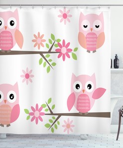 Floral Owl Print Shower Curtain for Baby's Bathrooms