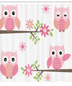 Floral Owl Print Shower Curtain for Baby's Bathrooms