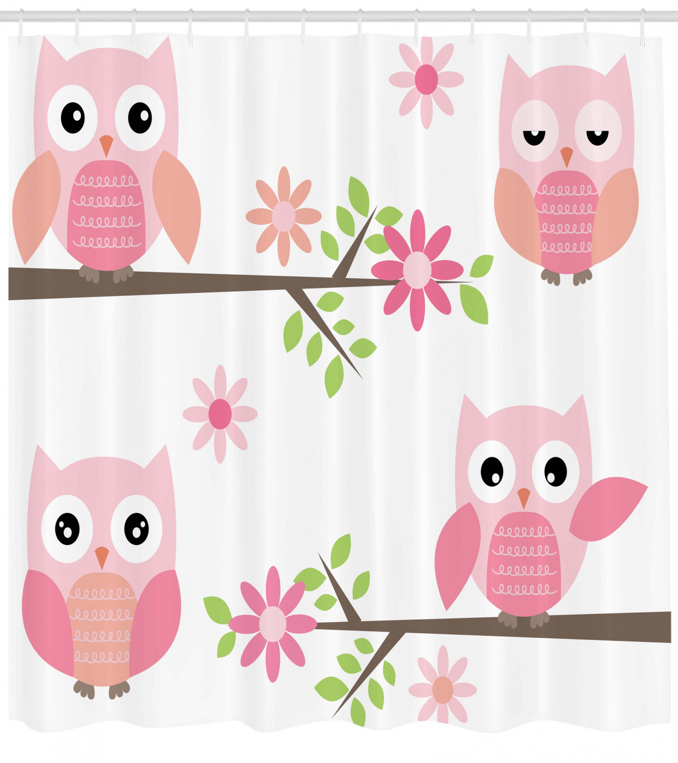 Floral Owl Print Shower Curtain for Baby's Bathrooms