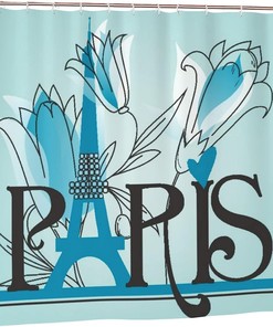 Floral Paris Eiffel Tower Theme Print Shower Curtain for Bathroom