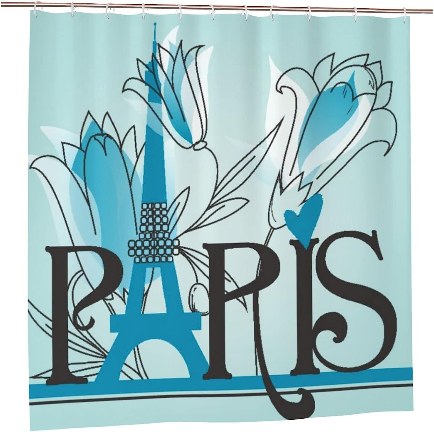 Floral Paris Eiffel Tower Theme Print Shower Curtain for Bathroom
