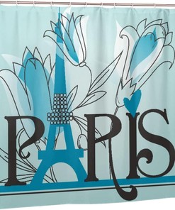 Floral Paris Eiffel Tower Theme Print Shower Curtain for Bathroom