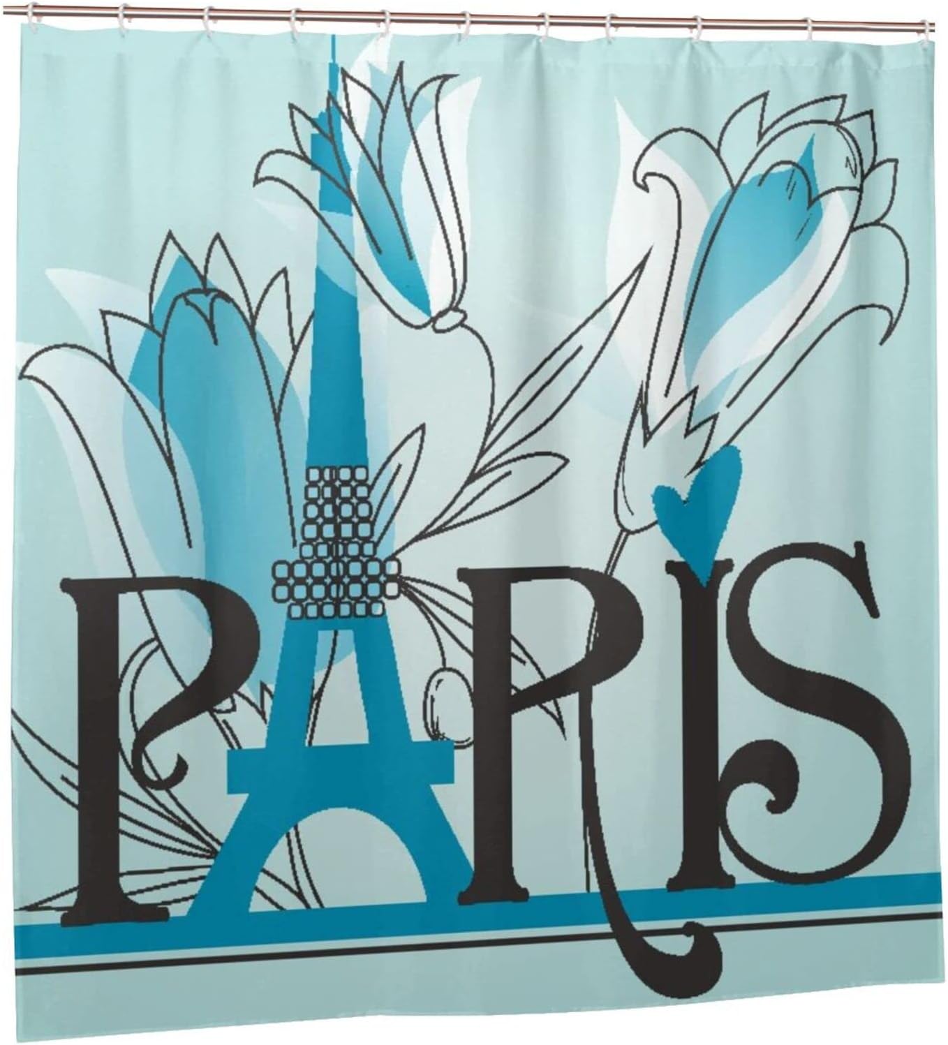 Floral Paris Eiffel Tower Theme Print Shower Curtain for Bathroom
