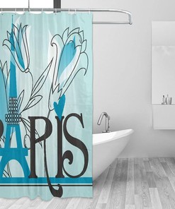 Floral Paris Eiffel Tower Theme Print Shower Curtain for Bathroom