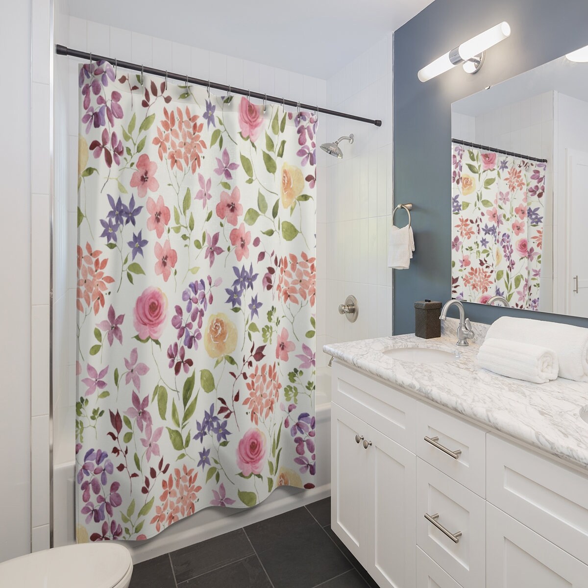Floral Pattern Shower Curtain - Botanical Design For Housewarming Gift