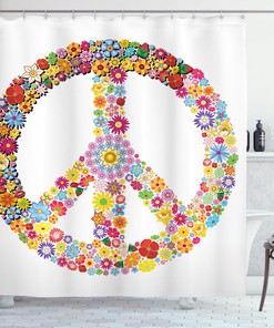 Floral Peace Symbol Hippie Shower Curtain For Bohemian Bathroom Decor