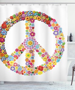 Floral Peace Symbol Hippie Shower Curtain For Bohemian Bathroom Decor