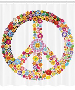 Floral Peace Symbol Hippie Shower Curtain For Bohemian Bathroom Decor