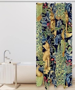 Floral Peacock Fox Rabbit Fabric Shower Curtain for Bathroom Decor