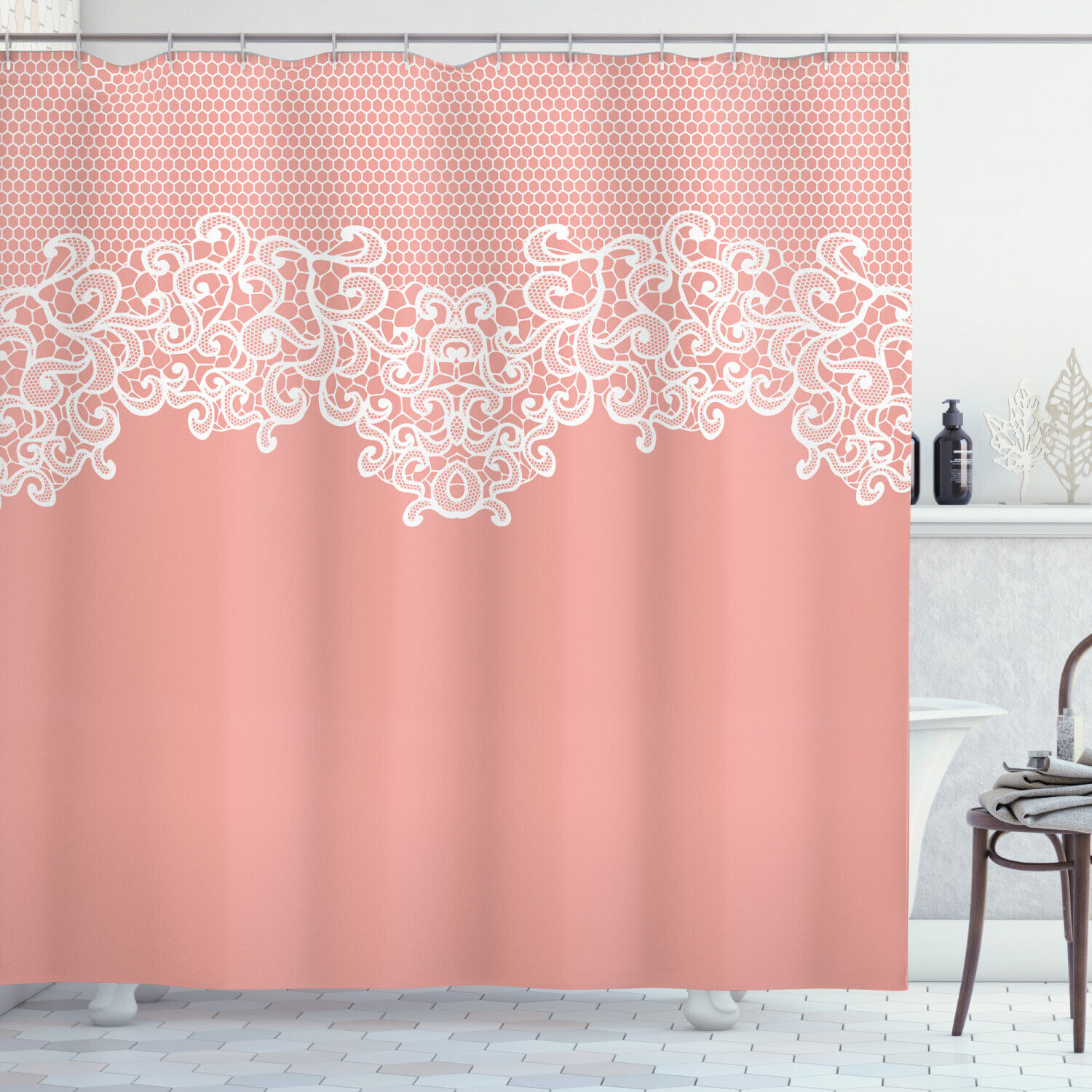Floral Print Peach Shower Curtain - Bathroom Decor with Wedding Theme Quotes