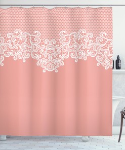Floral Print Peach Shower Curtain - Bathroom Decor with Wedding Theme Quotes
