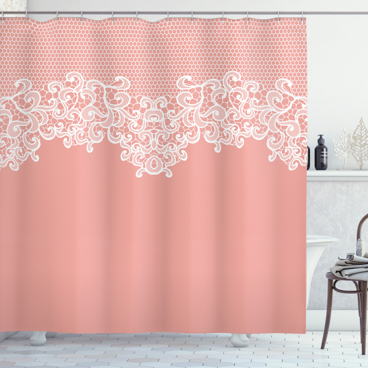 Floral Print Peach Shower Curtain - Bathroom Decor with Wedding Theme Quotes
