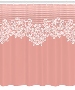 Floral Print Peach Shower Curtain - Bathroom Decor with Wedding Theme Quotes