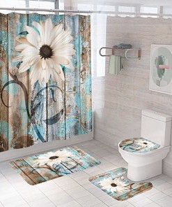 Floral Print Shower CurtainRustic Wood Bathroom Decor for Women & Kids