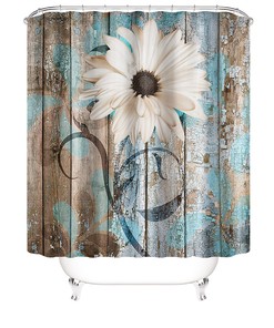 Floral Print Shower CurtainRustic Wood Bathroom Decor for Women & Kids