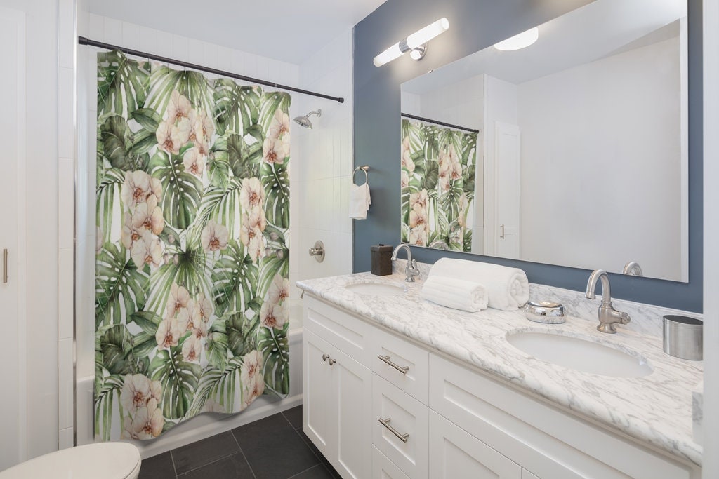 Floral Rainforest Orchid Shower Curtain for Nature-Inspired Bathroom Decor