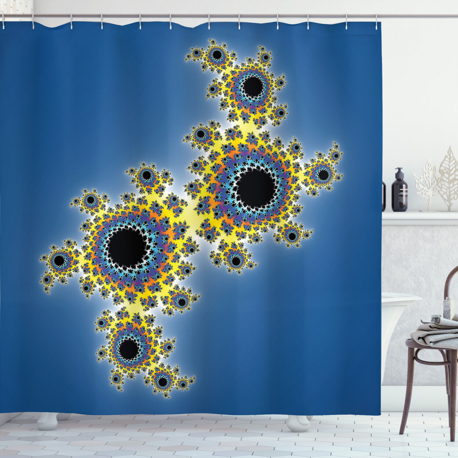 Floral Rotary Lines Fractal Shower Curtain Print For Bathroom Decor With Contemporary Design