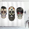Floral Shaped Dead Head Print Skull Fabric Shower Curtain - Bohemian Skull Bathroom Decor 