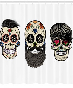 Floral Shaped Dead Head Print Skull Fabric Shower Curtain - Bohemian Skull Bathroom Decor