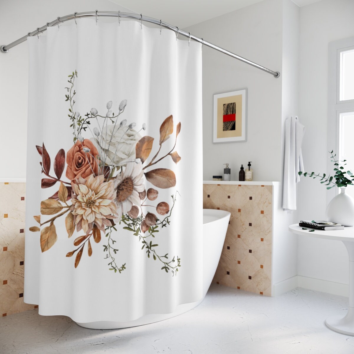 Floral Shower Curtain - Bathroom Decor Shower Curtain For Aesthetic And Functionality - Perfect Thanksgiving Gift