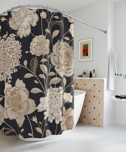 Floral Shower Curtain with Hydrangea, Rose, and Peony, 72x72 - Decorative Bathroom Curtains