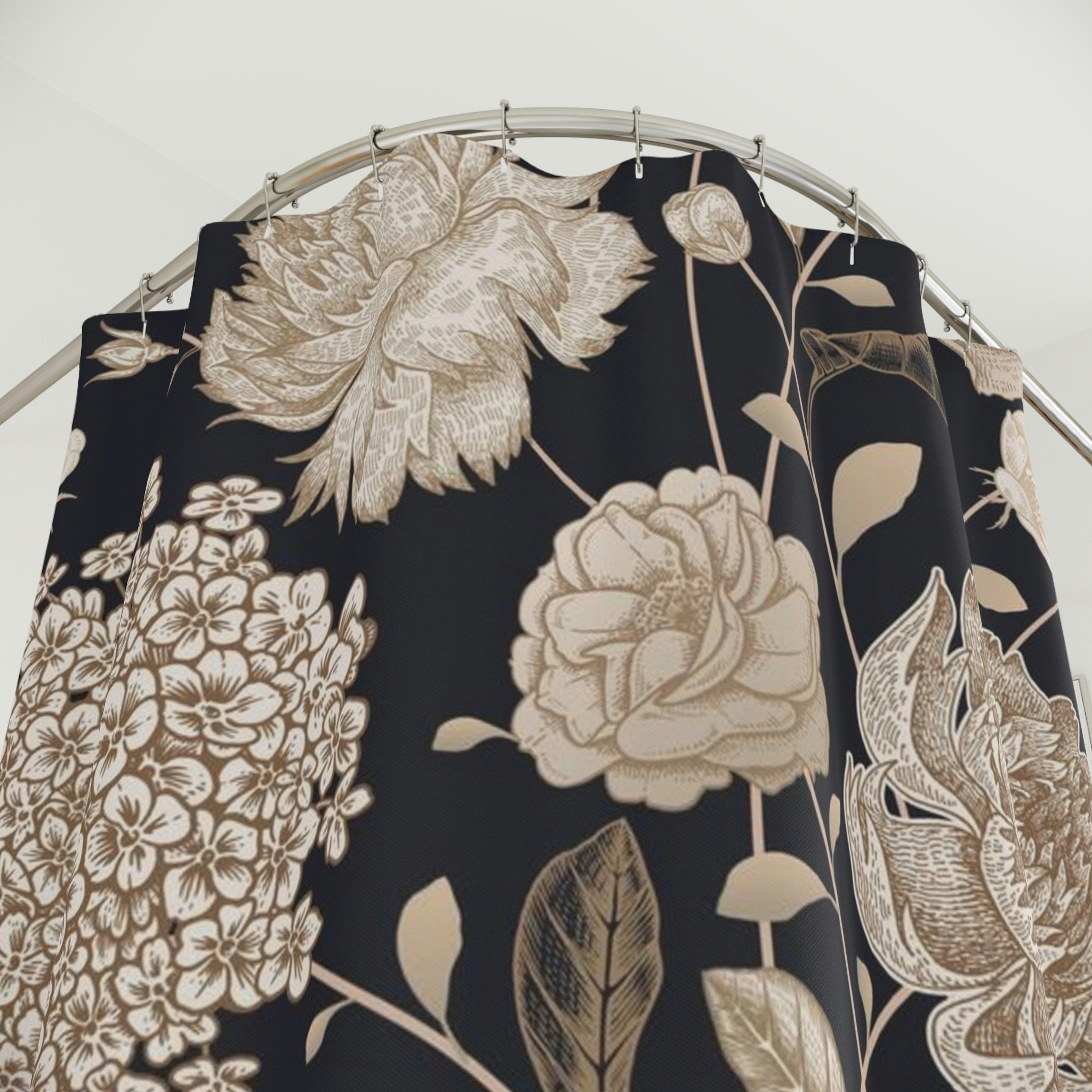 Floral Shower Curtain with Hydrangea, Rose, and Peony, 72x72 - Decorative Bathroom Curtains