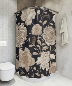 Floral Shower Curtain with Hydrangea, Rose, and Peony, 72x72 - Decorative Bathroom Curtains