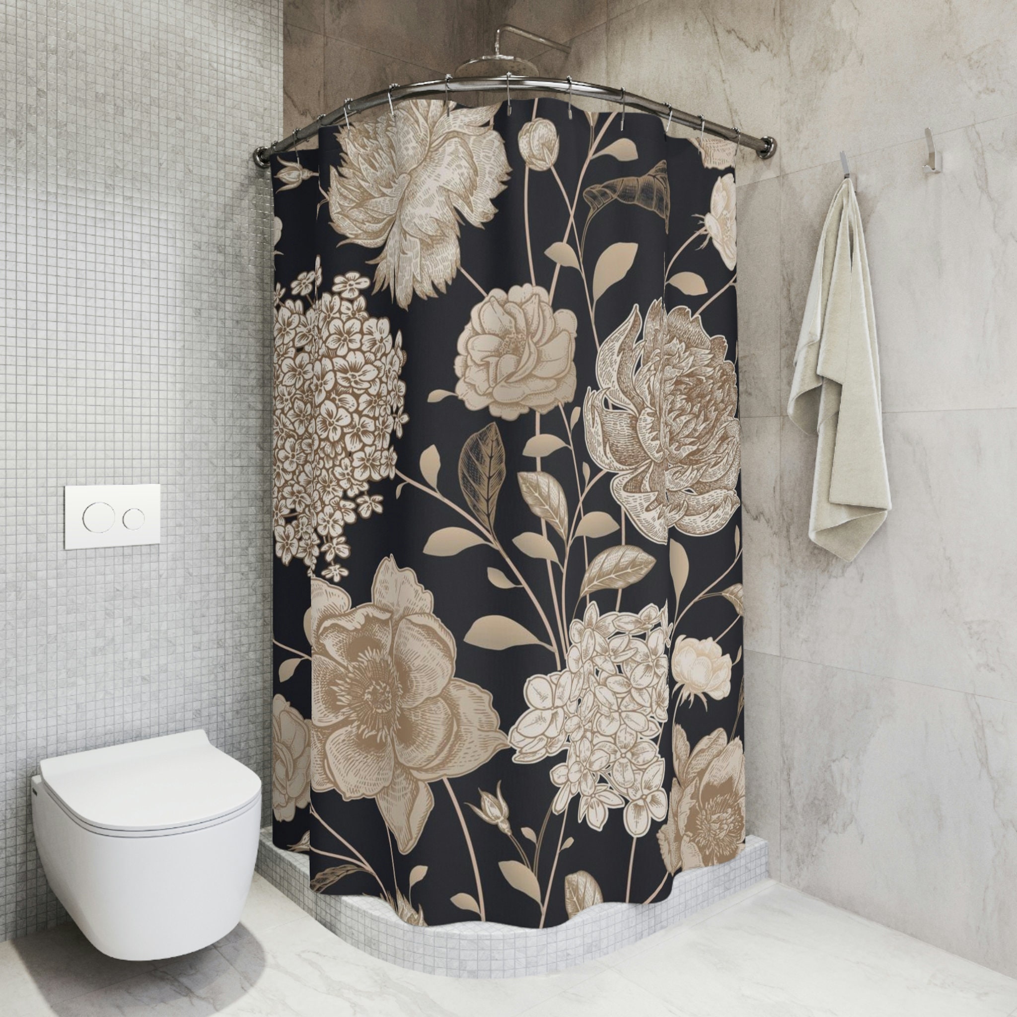 Floral Shower Curtain with Hydrangea, Rose, and Peony, 72x72 - Decorative Bathroom Curtains