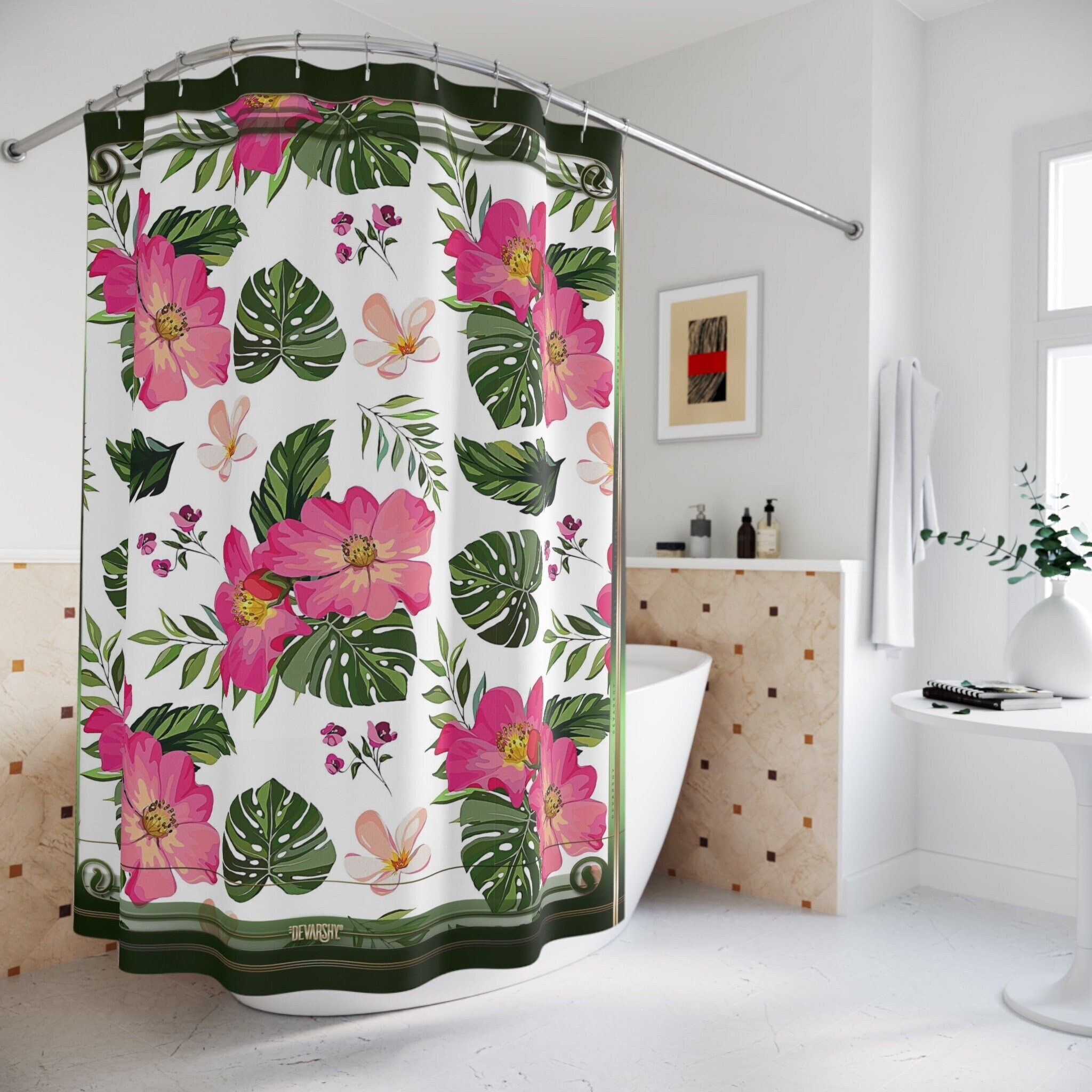Floral Shower Curtain with Two Color Options for a Stylish Bathroom