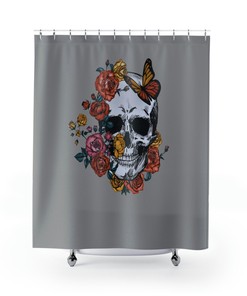 Floral Skull Print Shower Curtain For Unique Bathroom Decorr