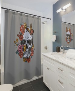 Floral Skull Print Shower Curtain For Unique Bathroom Decorr