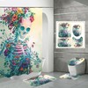 Floral Skull Print Shower Curtain - Gothic Bathroom Decor with Unique Skeleton and Flower Theme