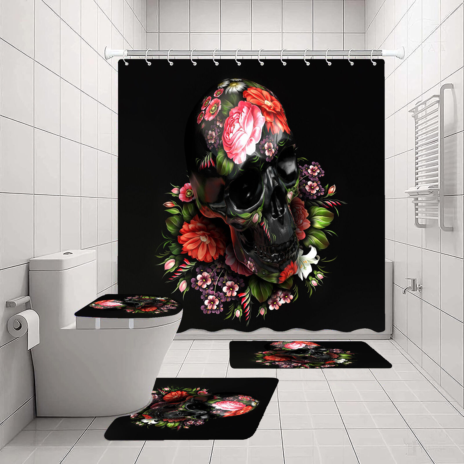 Floral Skull Shower Curtain For Edgy And Unique Bathroom Decor