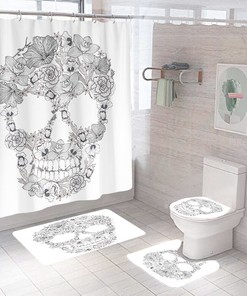 Floral Skull Vintage Bathroom Shower Curtain for a Gothic Bathroom