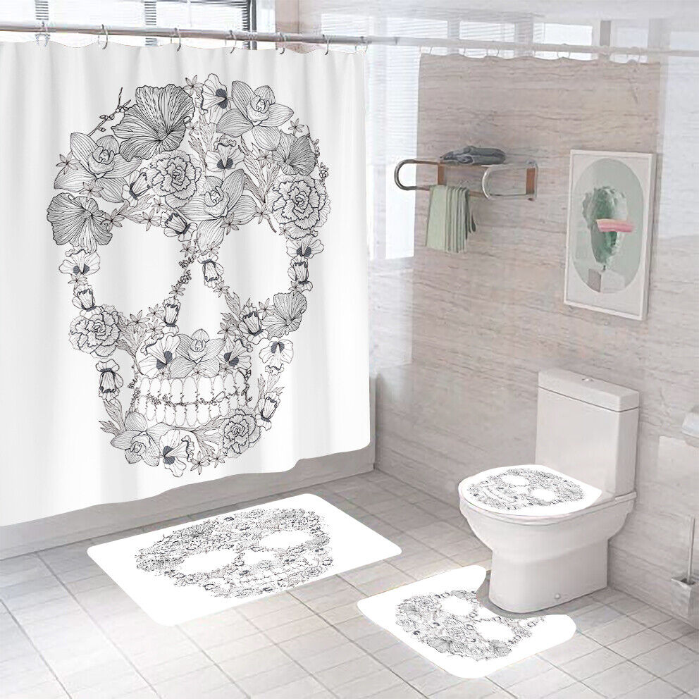 Floral Skull Vintage Bathroom Shower Curtain for a Gothic Bathroom
