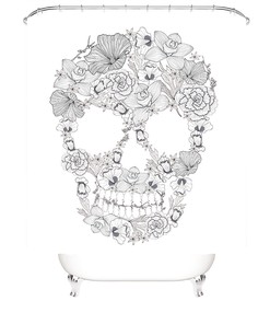 Floral Skull Vintage Bathroom Shower Curtain for a Gothic Bathroom