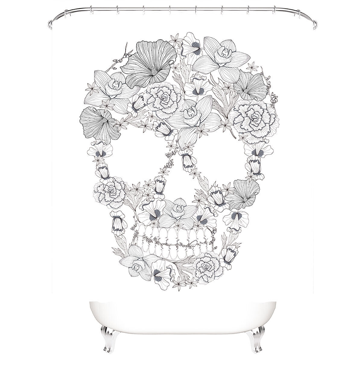 Floral Skull Vintage Bathroom Shower Curtain for a Gothic Bathroom