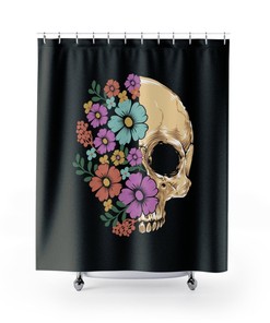 Floral Skull and Roses Shower Curtain for Edgy Bathroom Decor