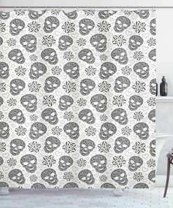 Floral Skulls Daisies Hearts Illustration Print Shower Curtain For Quirky Bathroom Decor