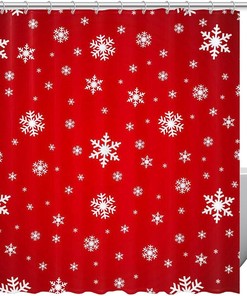 Floral Snowflake Print Fabric Shower Curtain for Subtle Winter Bathroom Decor