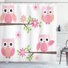 Floral Tree Owl Shower Curtain, Springtime Girly Design Print, Cloth Bathroom Decor