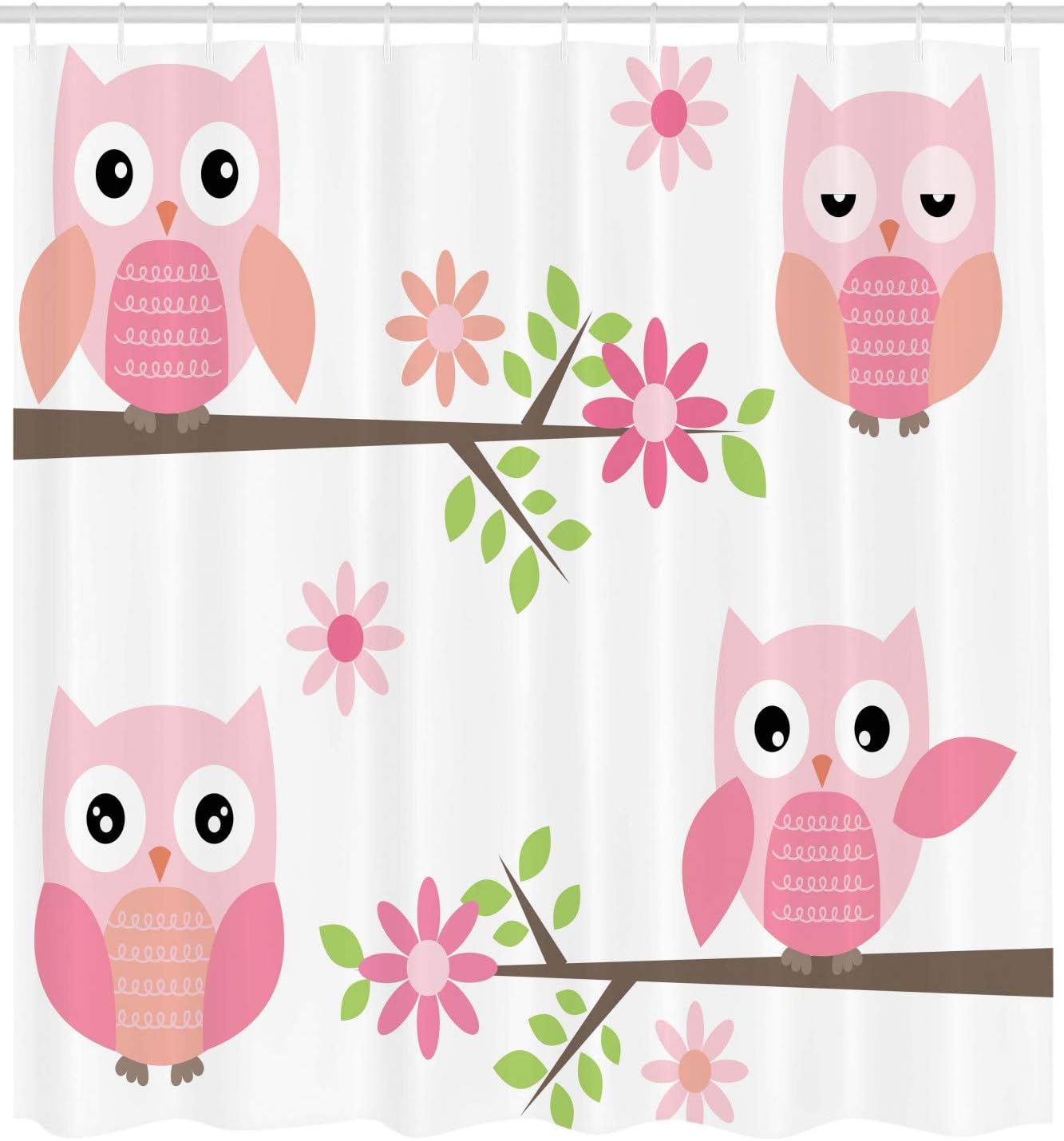 Floral Tree Owl Shower Curtain, Springtime Girly Design Print, Cloth Bathroom Decor - Image 2
