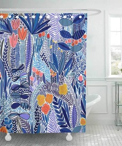 Floral Tropical Green Leaves Print Shower Curtain For Exotic Bathroom Decor