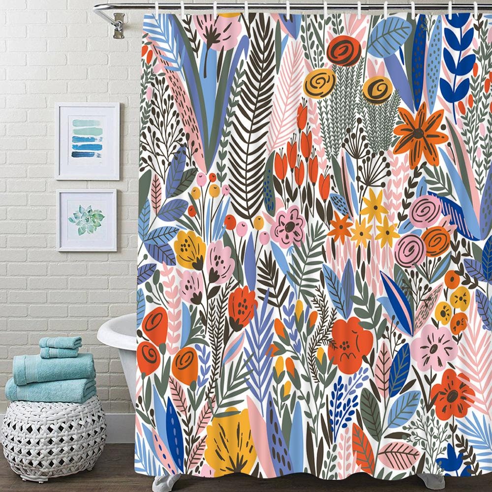 Floral Tropical Green Leaves Print Shower Curtain For Exotic Bathroom Decor - Image 2