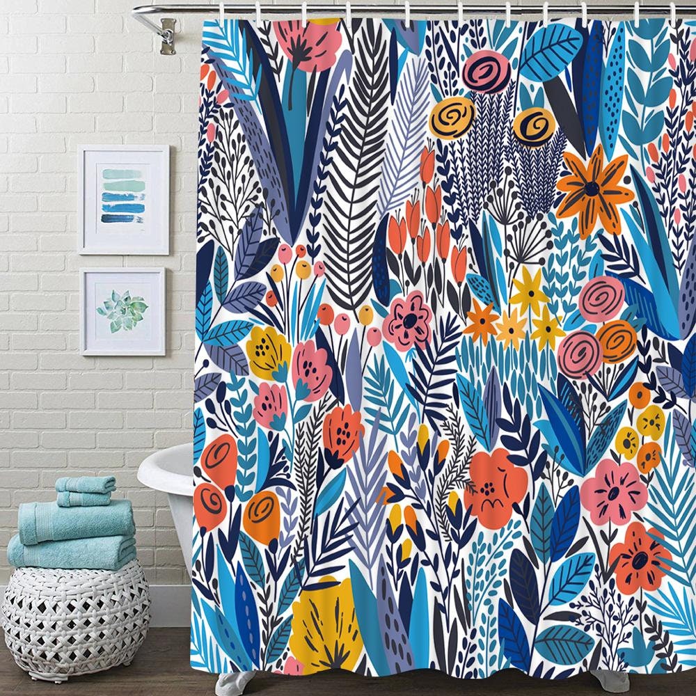 Floral Tropical Green Leaves Print Shower Curtain For Exotic Bathroom Decor - Image 3