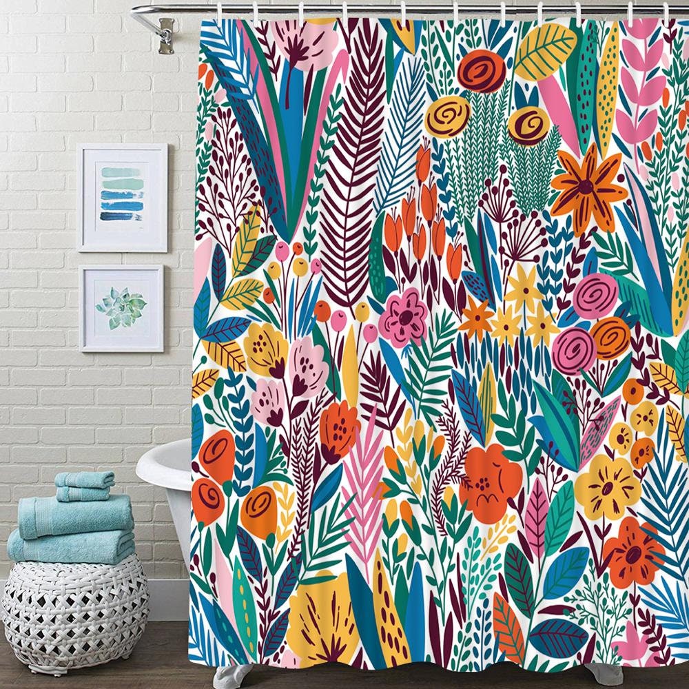 Floral Tropical Green Leaves Print Shower Curtain For Exotic Bathroom Decor - Image 4