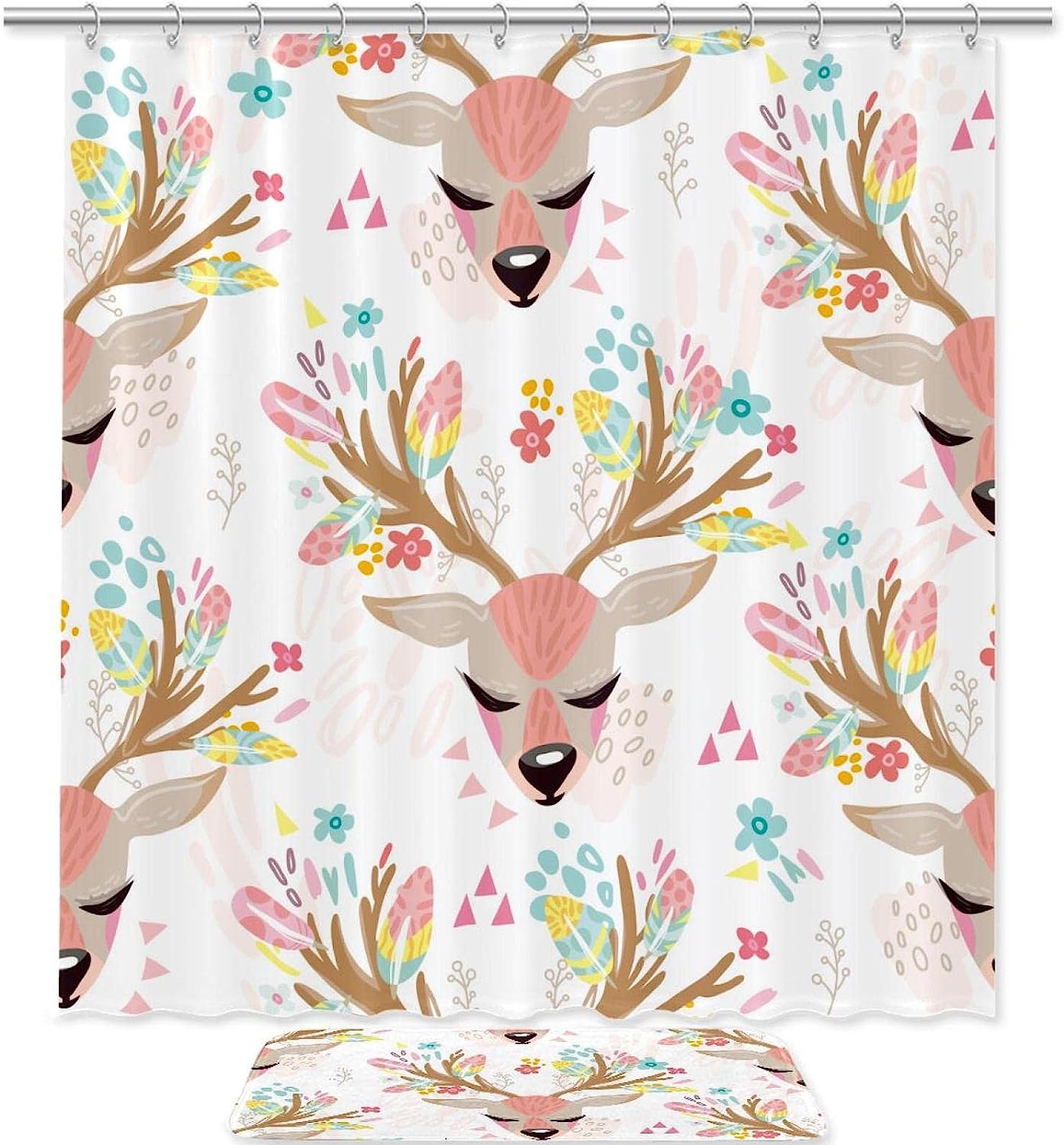 Floral Watercolor Deer Pattern Shower Curtain - Add A Touch Of Elegance To Your Bathroom