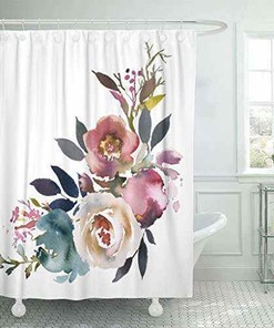 Floral Watercolor Pattern Shower Curtain, Aesthetic Bathroom Decor